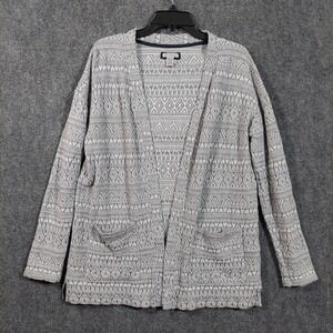 Carbon2cobalt Sweater Womens Medium Gray Open Cardigan Geometric Knit Pockets